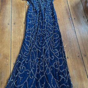 Elegant Navy Beaded Evening Dress
